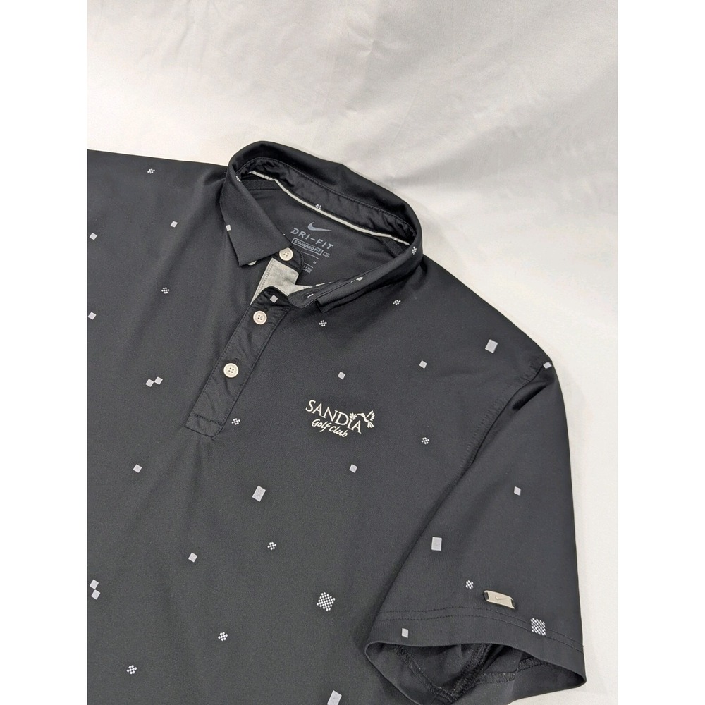 Nike‎ Golf Polo Premium Black Geometric All Over Print Sandia Golf Club Medium